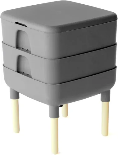 FCMP Outdoor - El Compostador Esencial para la Vida, Recipiente de Vermicompostaje de 2 Bandejas (HF-LC4000v2-GRY) Gris