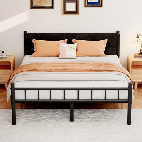 Vista 11 de Base de cama metálica, base de cama tamaño individual de 14 pulgadas con espacio de almacenamiento, base de colchón resistente y de trabajo pesado