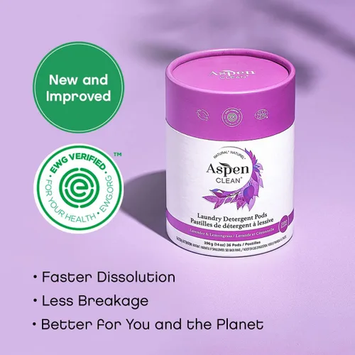 Vista 2 de Aspen Clean Cápsulas de detergente para ropa con lavanda, nuevo y mejorado empaque, cero plástico, EWG Verified™, detergente natural hipoalergénico