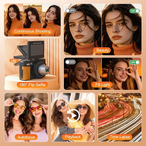 Vista 7 de Cámara digital 5K para fotografía, cámara de vlogging de 80MP para YouTube Negro