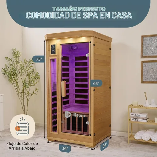 Vista 4 de LifePro Rejuvacure - Sauna interior para 1 o 2 personas, luz roja, modelos