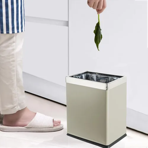 Vista 6 de Cubo de basura de metal con parte superior abierta "Invisi-Overlap", papelera de oficina pequeña, decoración moderna del hogar, forma rectangular
