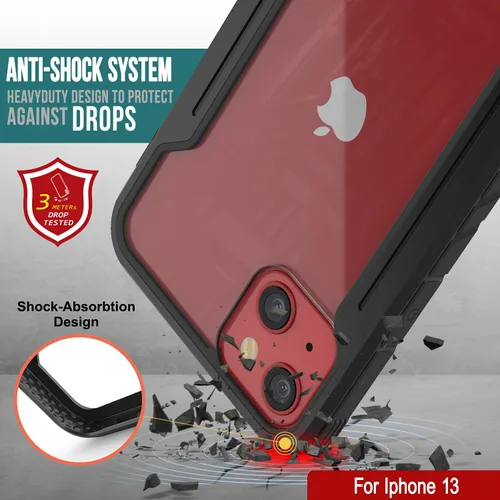 Vista 6 de Punkcase Diseñada para iPhone 13 [Armor Stealth Series] funda protectora de grado militar con marco de aluminio [parte trasera transparente] Máxima