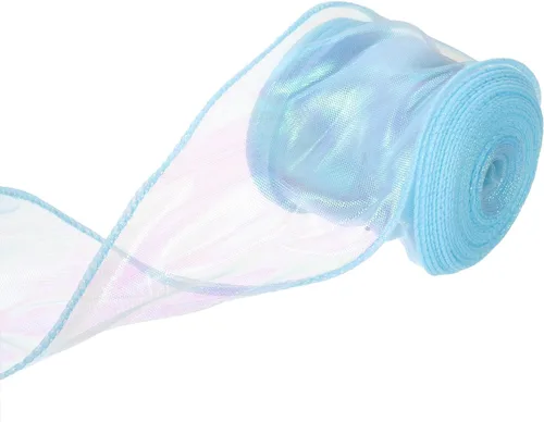 Vista 69 de MECCANIXITY Cinta de Organza Transparente con Alambre Brillante de 2 3/8" de Ancho, Cintas de Gasa Iridiscente Pastel de 3 Yardas Color Beige
