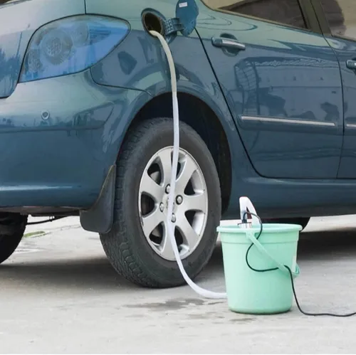 Vista 2 de Bomba de transferencia de combustible 12V, mini portátil de acero inoxidable con interruptor de encendido/apagado, bomba de agua para transferencia