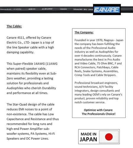 Vista 2 de WORLDS BEST CABLES Canare 4S11 de 3 pies – Grado audiófilo – Cable de altavoz único HiFi Star-Quad Bi-Wire para canal central con conectores