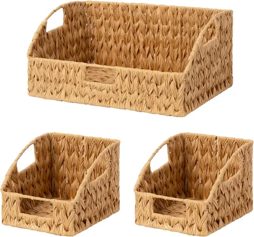 Vista 15 de GRANNY SAYS Cestas de almacenamiento de mimbre, cesta de mimbre impermeable con asas, contenedores de almacenamiento tejidos trapezoidales