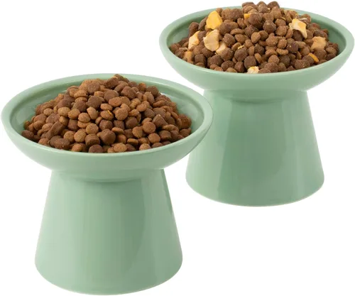 Vista 16 de CEEFU 2 tazones elevados de cerámica para gatos extra anchos para alimentos y agua – Tazón poco profundo para fatiga de bigotes, sin plomo ni