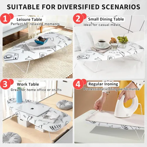 Vista 2 de Tabla de planchar pequeña de mesa con cubierta y almohadilla resistentes al calor, tabla de hierro compacta portátil de 28 x 12 pulgadas con pies