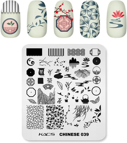 Vista 11 de Placas de estampado de uñas Poemas chinos Serie de estilo de flores Plantilla de estampado de uñas Placa de imagen Arte de uñas Herramienta de 035