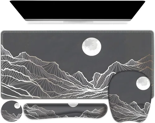 Vista 29 de 4 en 1 Alfombrilla de ratón grande, juego de reposa muñecas para teclado, alfombrilla de ratón ergonómica con soporte de muñeca, alfombrilla