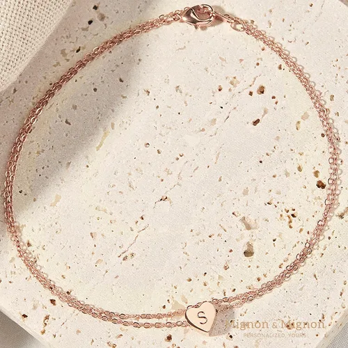 Vista 6 de Layered Anklet with Dainty Charm Personalized Initial Engraved Ankle Bracelet for Women Custom Mother's Day Gift for Her Minimalist Jewelry Unique