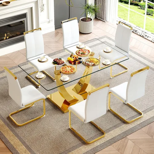 Vista 22 de Mesa de comedor moderna para mesa de comedor de mármol sintético de 4/6, 63 pulgadas, mesa de cocina rectangular, mesa de cocina y comedor de fácil