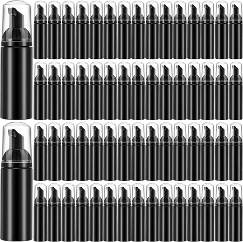 70 dispensadores de jabón de espuma de plástico de 2 onzas, botellas de champú recargables para pestañas con bomba, dispensador de botellas de Negro