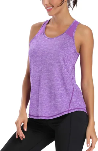 Vista 3 de Aeuui - Camisa de malla sin mangas y con espalda cruzada para mujer para entrenar o hacer yoga ropa de gimnasio