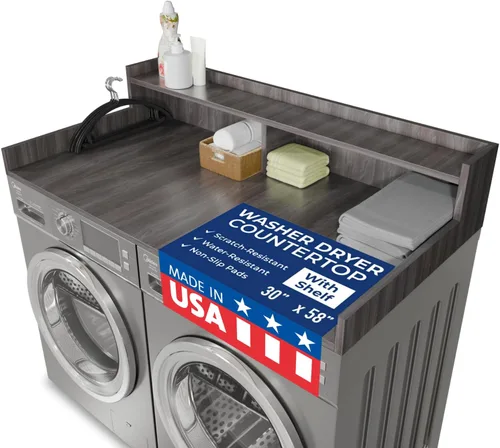 Vista 24 de OfficeSimpli - Encimera para Lavadora y Secadora con Estante - 27.5 x 54 pulgadas - Encimera de lavandería fabricada en Estados Unidos sobre