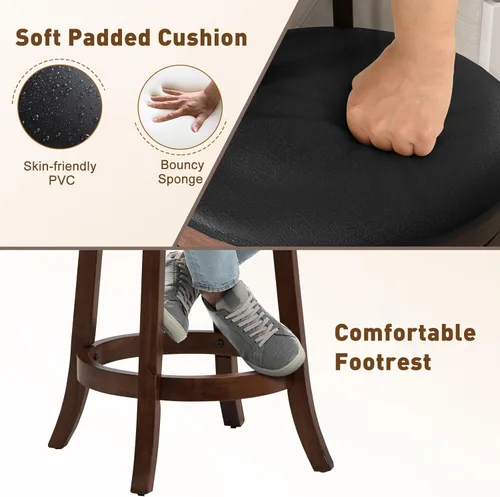 Vista 15 de Giantex Juego de 2 taburetes de bar giratorios de 30.5 pulgadas de altura de barra con respaldo ergonómico, asiento acolchado suave, patas de madera