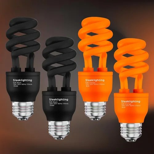 Vista 3 de SLEEKLIGHTING Bombilla CFL en espiral de 13 W, aprobada por UL, 120 voltios, base mediana E26 (paquete de 4) (negro y naranja)