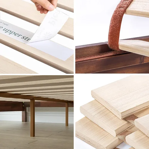 Vista 6 de Cama plataforma de madera sólida de lujo Zinus 12 pulgadas con cabecero de cama/no necesita resortes/soporte de madera con listón/acabado expreso