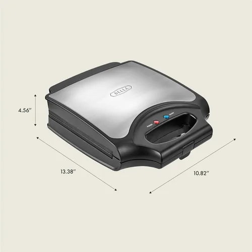 Vista 7 de bella Waffle Iron - 4 waflera belga cuadrada, platos antiadherentes extra grandes para una fácil limpieza, diseño compacto, acero inoxidable, negro