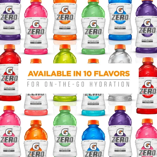 Vista 6 de Gatorade G Zero bebida deportiva, ponche de frutas, variedad de naranja y uva, 12 fl oz (paquete de 18)