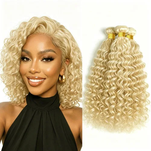 Vista 136 de P4613 Cabello humano rizado onda profunda marrón y paquetes mixtos 8 10 12 P4613 Ombre Marrón-Rubio-DP