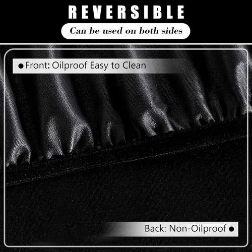Vista 2 de ManMengJi Paquete de 2 manteles redondos ajustables color negro con bordes elásticos, impermeable, resistente a las manchas, para uso en exteriores
