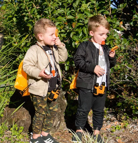 Vista 3 de Adventure Kidz - Kit de exploración al aire libre, binoculares con estuche, linterna, brújula, silbato, lupa, mochila, paquete (21 artículos)