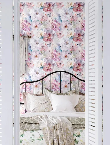 Vista 3 de Blooming Wall DPYA09 - Papel tapiz autoadhesivo con diseño de flores románticas antiguas, decoración de pared