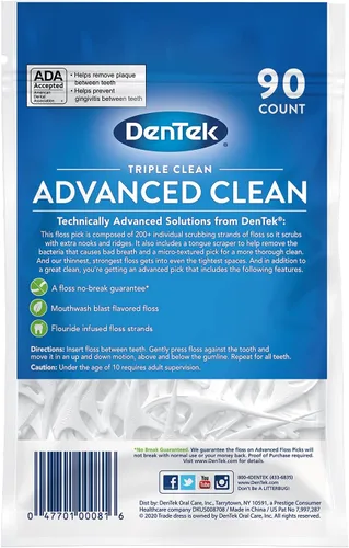 Vista 7 de DenTek Triple Clean Advanced Clean - Púas de hilo dental, sin roturas y sin triturar, 90 unidades, paquete de 6