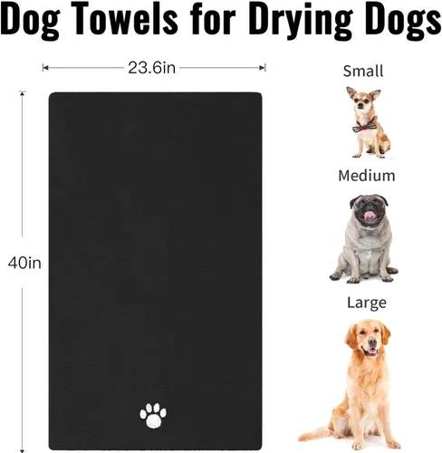 Vista 3 de Puomue Paquete de 3 Toallas de Microfibra para Perros para Secar Perros, Toalla de Aseo para Mascotas Súper Absorbente y Suave, 101.6 cm X 60 cm