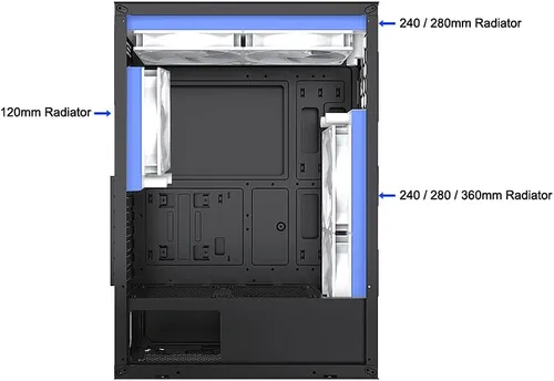 Vista 14 de Bgears b-Optillusion (ventiladores no incluidos) Funda ATX para juegos para PC, panel frontal ARGB con ilusión óptica especial, lado de vidrio