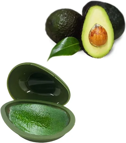 Vista 4 de 5 recipientes de almacenamiento con forma de frutas y verduras para refrigerador, aguacate, pimienta verde, tomate, limón y cebolla