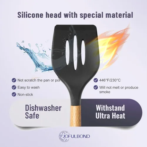 Vista 3 de Juego de utensilios de cocina de silicona, espátula de goma negra de 33 piezas para el hogar, electrodomésticos de decoración de chef, silicona