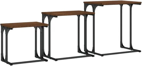Vista 8 de Nesting Coffee Tables 3 pcs Brown Oak Engineered Wood Mesas para Sala Side Tables Living Room Mesa De Centro para Sala Mesas De Centro para Sala for