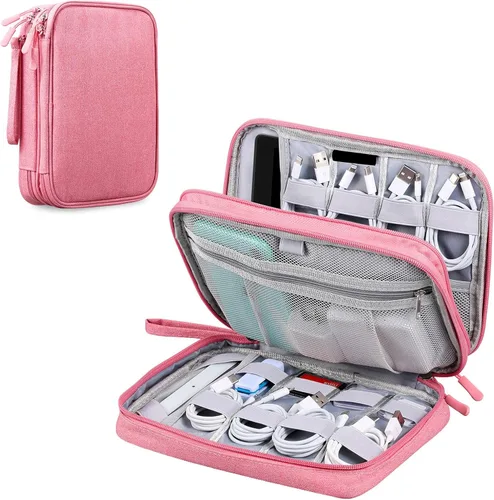 DDgro Bolsa organizadora de cables electrónica, estuche grande de almacenamiento de cables de viaje para cargador, banco de energía, cables y Rosa