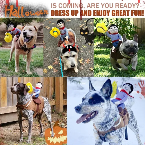 Vista 2 de Disfraces para perro, disfraces de vaquero para mascotas, estilo caballero para mascotas, muñeca y sombrero, ropa para cachorros, ropa de Halloween