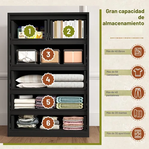 Vista 4 de Romorgniz Cómoda para dormitorio con 6 cajones grandes, cómoda alta de madera moderna para sala de estar, entrada, pasillo, negro, 43.2 pulgadas