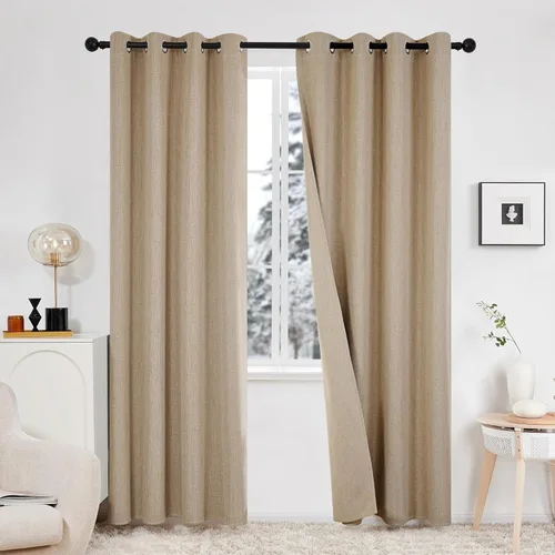 Vista 24 de Deconovo Cortinas totalmente opacas de lino, cortinas de oscurecimiento de habitación con ojales para dormitorio, sala de estar, habitación