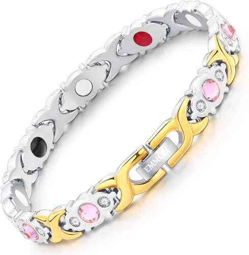 Vista 9 de Pulsera magnética ultra resistente para mujer, 3,500 gauss por imán, pulsera de cristal, longitud ajustable, pulseras magnéticas (dorado)