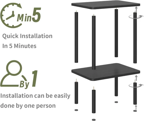 Vista 4 de Apicizon - Mesa auxiliar de 2 niveles, pequeña mesa auxiliar con patas de madera maciza, mesa de noche estilo boho con estante de almacenamiento