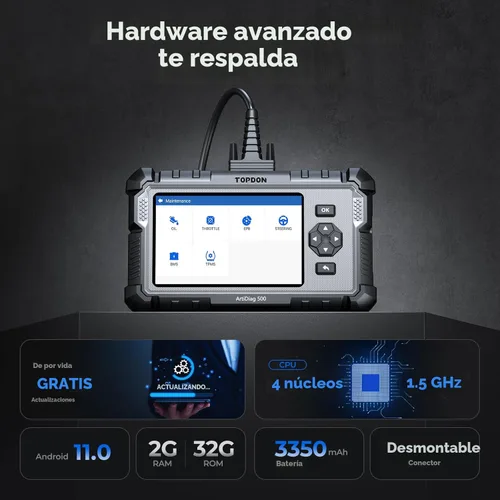 Vista 7 de TOPDON AD500 Escáner OBD2 Lector de Código de Coche Herramienta de Escaneo, Herramienta de Diagnóstico de Transmisión ABS SRS del Motor, Escáner