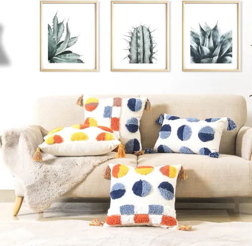 Vista 3 de Fundas de almohada bohemias de 12 x 20 pulgadas, funda de almohada decorativa colorida con borlas, funda de cojín tejida bohemia para sofá