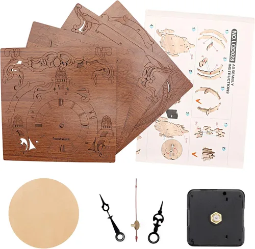 Vista 2 de OWNONE 1 Kit de modelo de reloj de madera 3D para adultos, reloj de escritorio de bricolaje, rompecabezas 3D de madera oscura, regalos