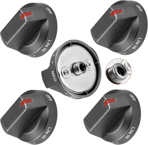 Fetechmate DG64-00473B Perillas de estufa de acero inoxidable negras de repuesto para estufa de gas S-amsunge/horno/estufa, paquete de 5 pomos de