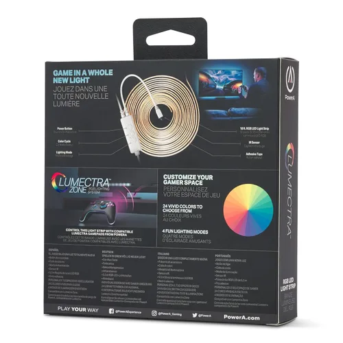 Vista 4 de PowerA Lumectra 18FT RGB LED Light Strip with Control Remote, Music Sync Color Changing Light Strip