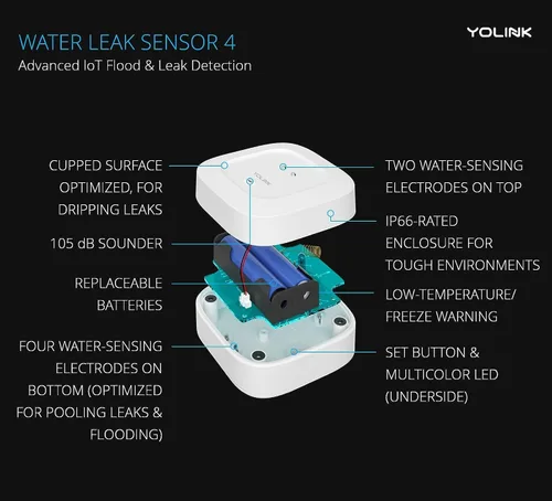 Vista 3 de YoLink Kit de inicio para el hogar inteligente: Hub y sensor de fugas de agua 4 con alarma de audio de 105 dB, paquete de 3, SMS/texto