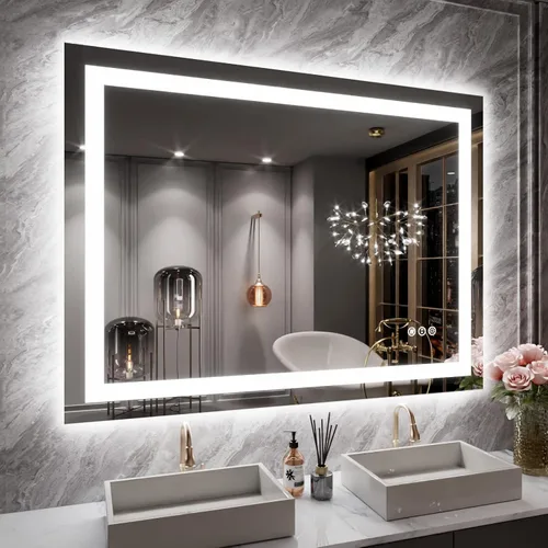 Vista 39 de LOAAO Espejo de baño LED de 60 x 40 pulgadas con luces, antiniebla, regulable, retroiluminado + iluminado frontal, espejo de tocador de baño