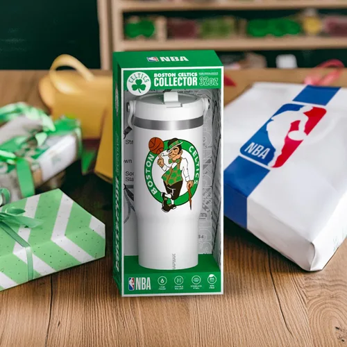 Vista 5 de Hydrapeak x Vaso de acero inoxidable con licencia oficial de la NBA de Boston Celtics de 32 onzas con asa y tapa con popote, botella de agua a