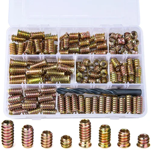 Vista 9 de 80 piezas de insertos de madera de 1/4 de pulgada a 20 tornillos para muebles, tuerca roscada, conector de fijación hexagonal para surtido